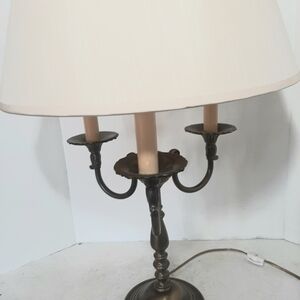 Antique-Style Bronze 3-Arm Table Lamp with Cream Shade
